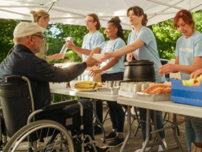 group of volunteers helping in a local community