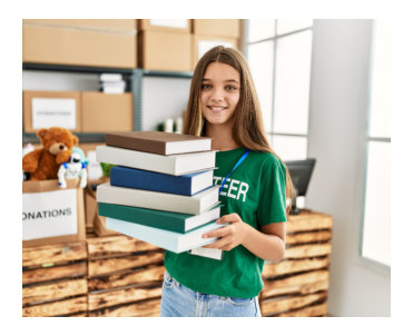 young volunteer holding books